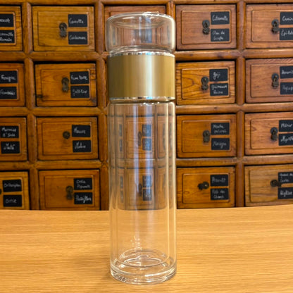 Gourde en verre double paroi avec infuseur, coloris doré – Herboricare
