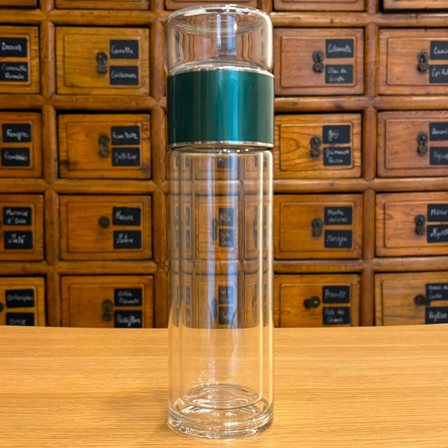 Gourde en verre double paroi avec infuseur, coloris vert/bleu – Herboricare