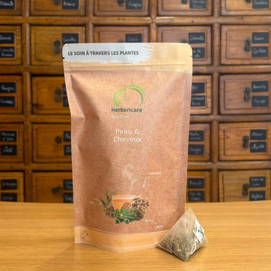 Infusion Peau & Cheveux - tisane beauté prêle ortie bardane - Herboricare Cannes