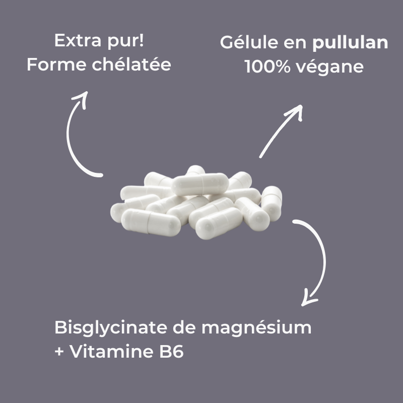 Gélules végétales en pullulan de magnésium bisglycinate et vitamine B6